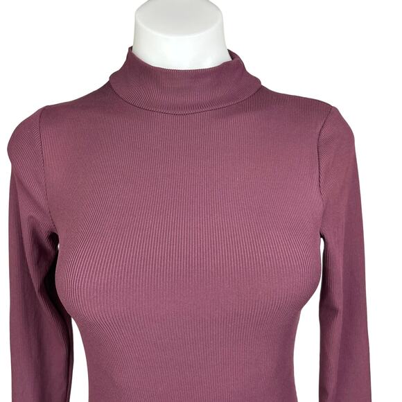 Girlfriend Collective Women's Maroon Ribbed Built In Bra Mock Neck Bodysuit S - Picture 4 of 8